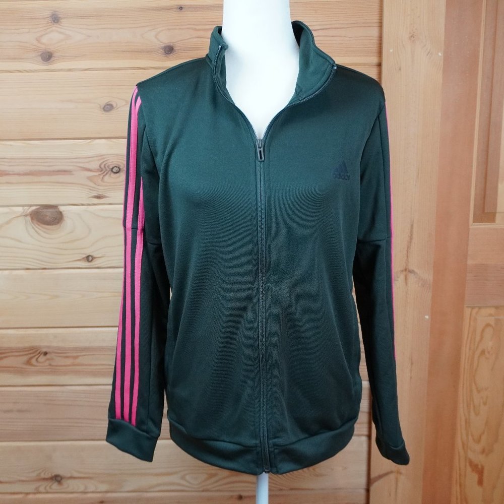 Adidas Black with Pink Stripes Full Zip Jacket Size Large 16-18